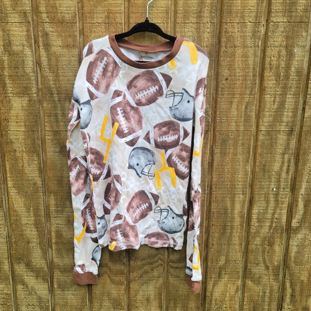 Burts Bees Long Sleeve Organic Football Season Pajama Top Only Kids Size 12Y